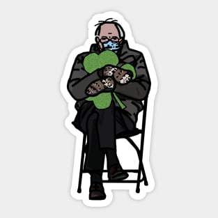 Bernie Sanders in Mittens Memes Holding Shamrock for St Patricks Day Sticker